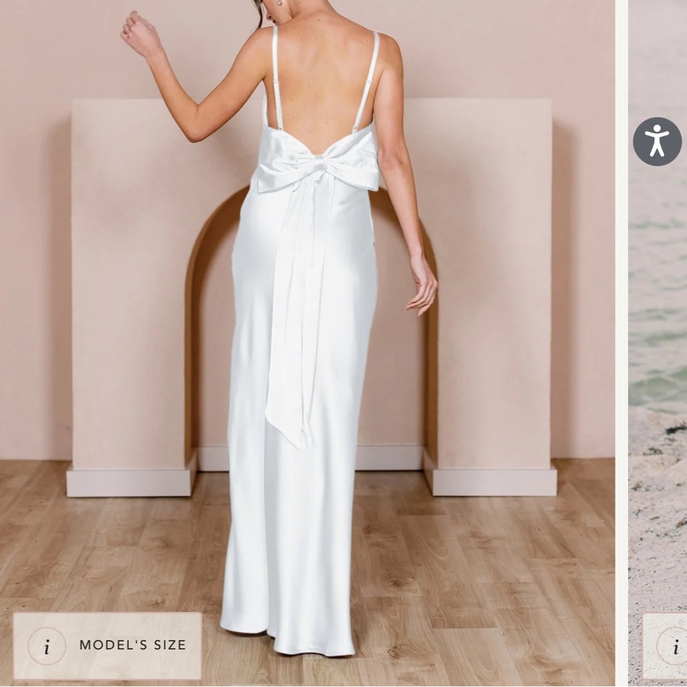 Revelry Steph White Pearl satin dress